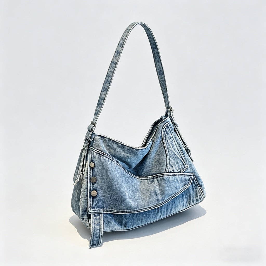 Vintage Washed Denim Hobo Bag