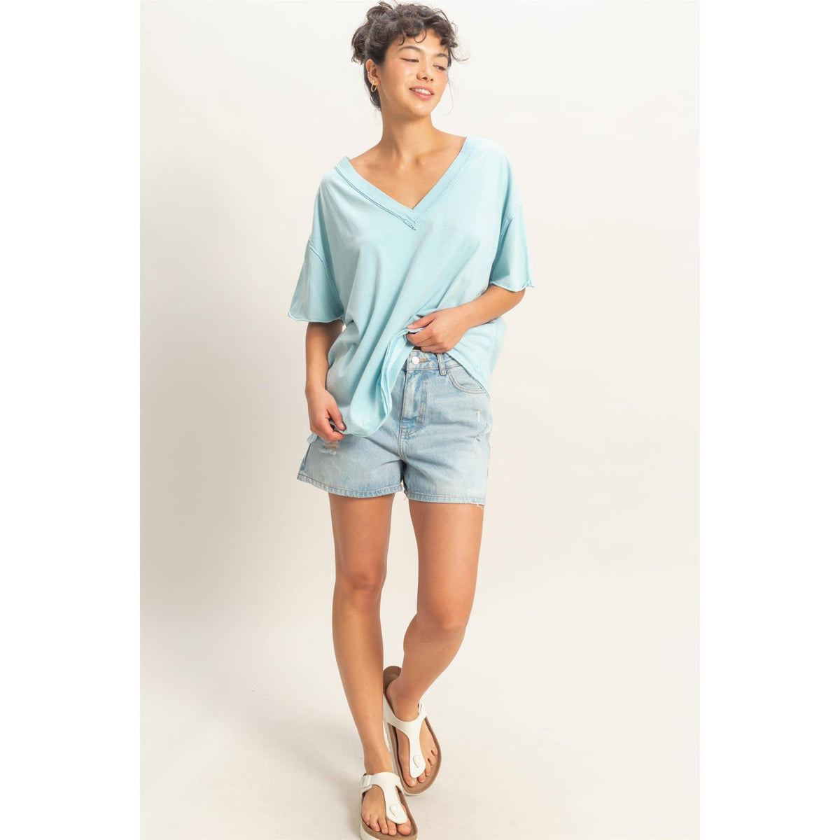 Washed V-Neck Oversized Tee