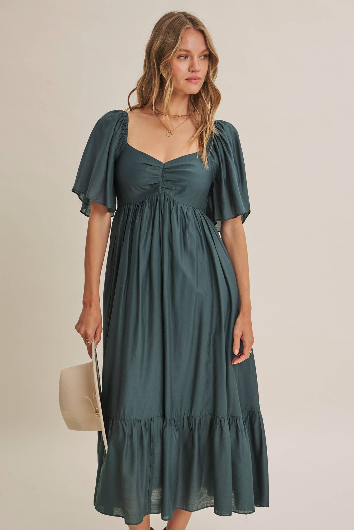 WHISPERING WILLOW FLATTERING SWEETHEART SMOCKED MIDI DRESS