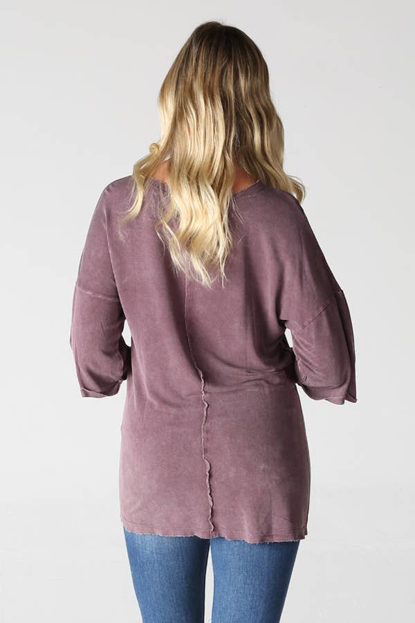 Brushed Rib Knit Soft Wash Drop Shoulder Tunic