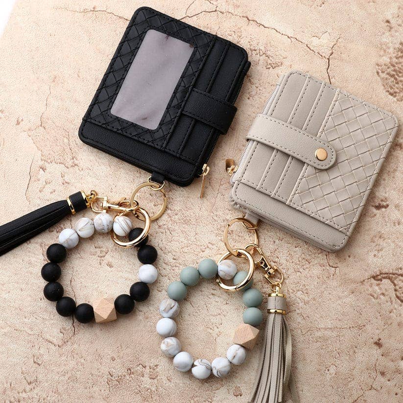 Nina Quilted Beaded Keychain Bracelet Wallet