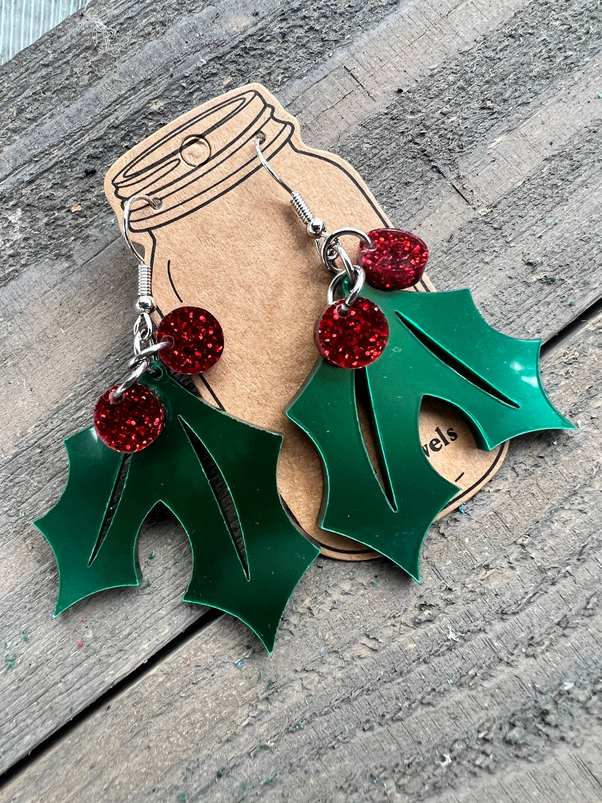 Holly and Berries Christmas Holiday Acrylic Earrings