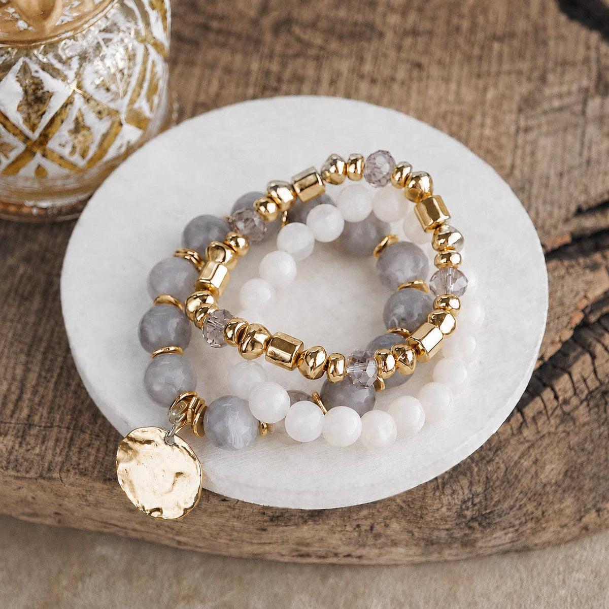 Stretchy Beaded Summer Bracelets - Gilded Sorbet Stack – Set of 3