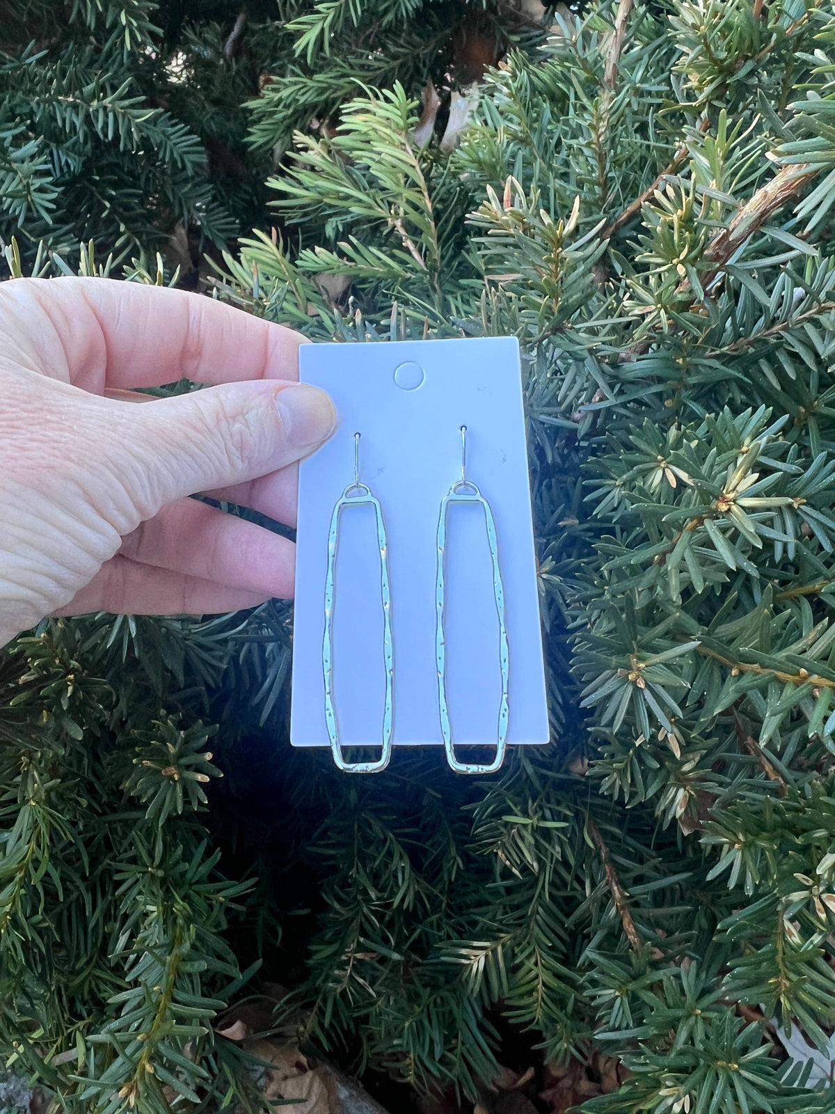 Silver Hammered Rectangle Statement Earrings