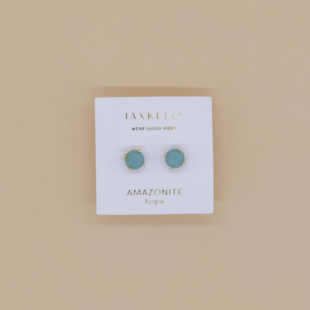 Round - Amazonite Gemstone - Gold Earrings