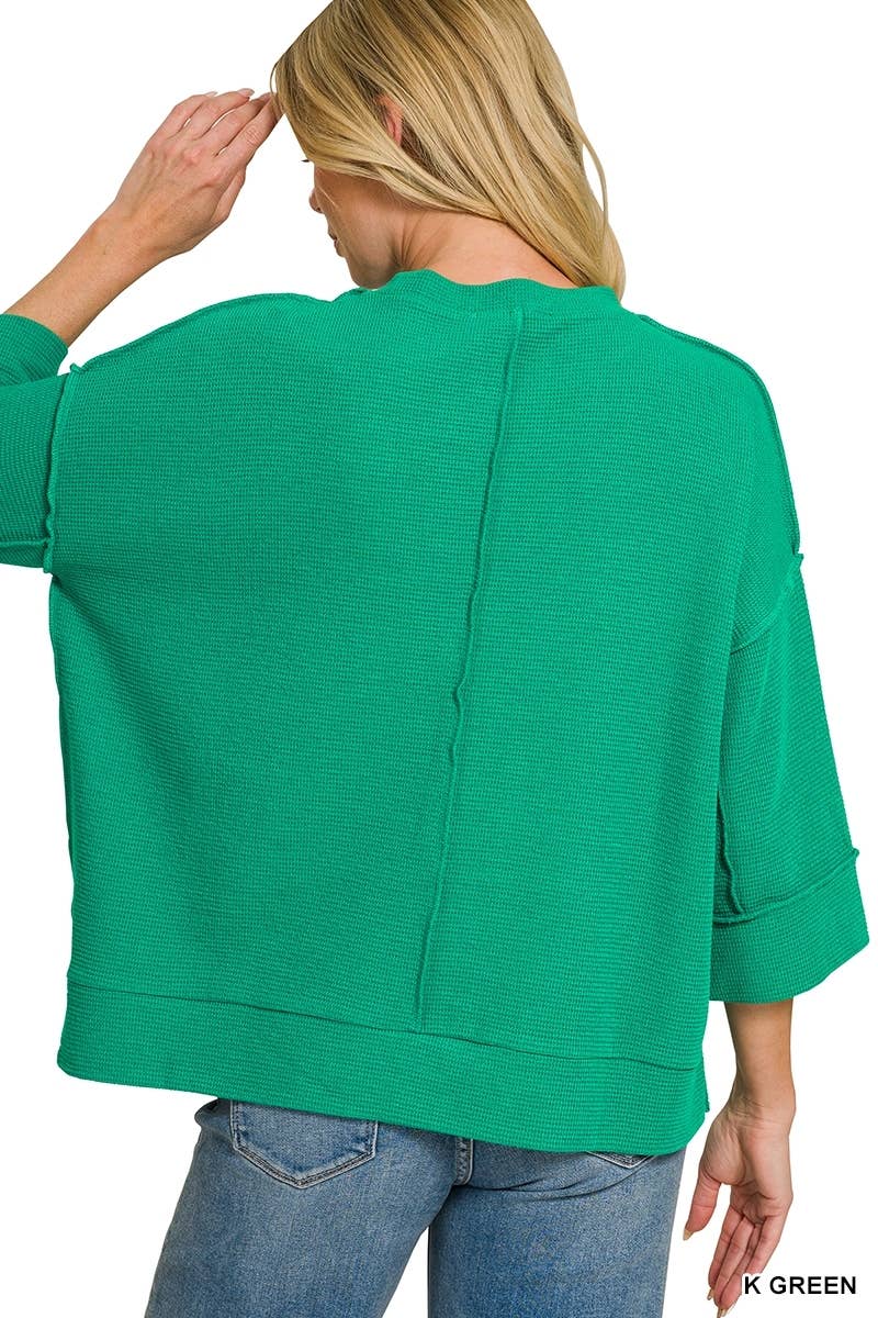 Double Knit 3/4 Sleeve Top w/ Exposed Seams