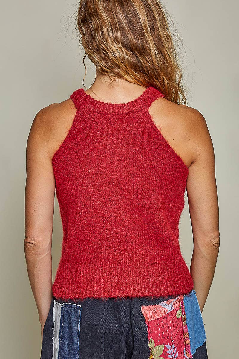Red Wine Ribbed Knit Cardigan & Top Set