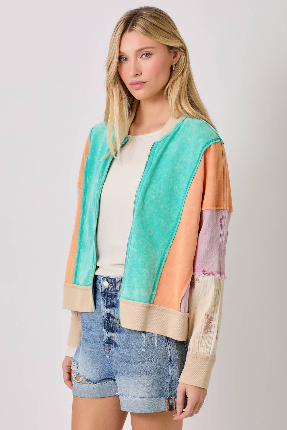 Mixed Media Color Blocked Jacket
