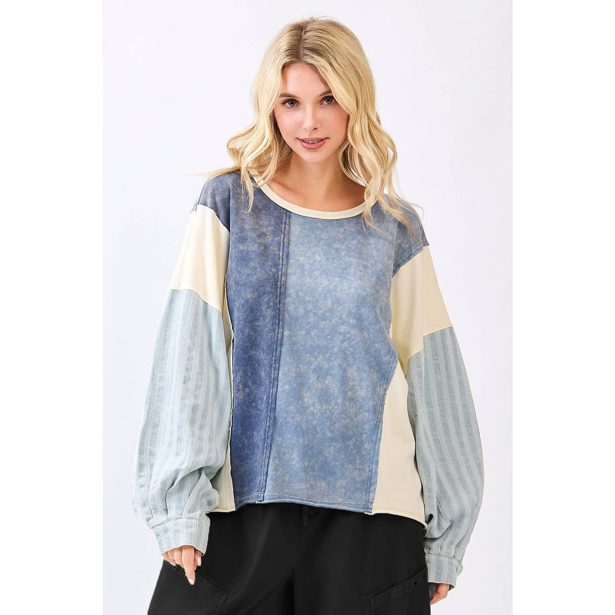 Patchwork Mixed Media Colorblock Top