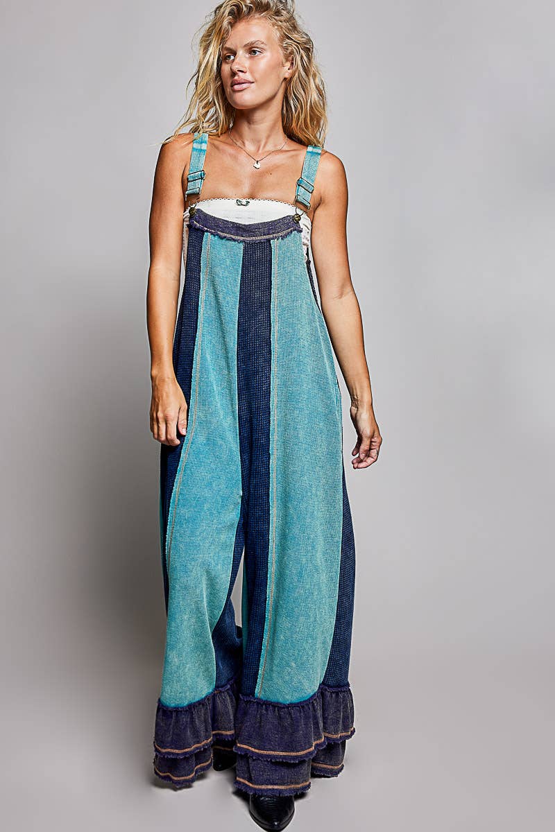 Indigo & Mint Ruffle-Trim Wide-Leg Overalls