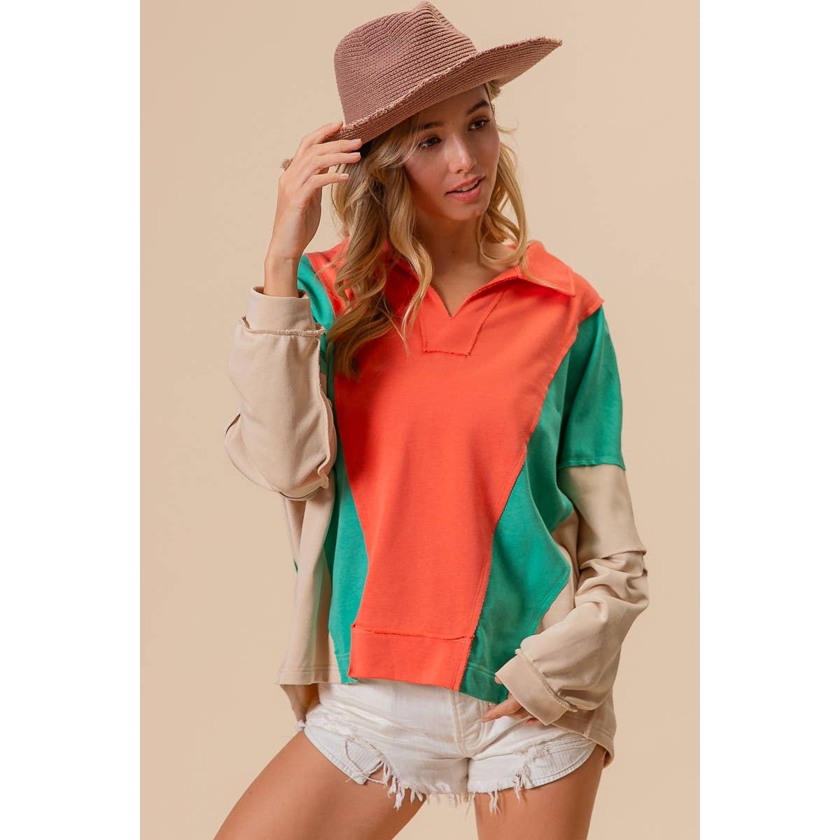 Colorblock French Terry Knit Top