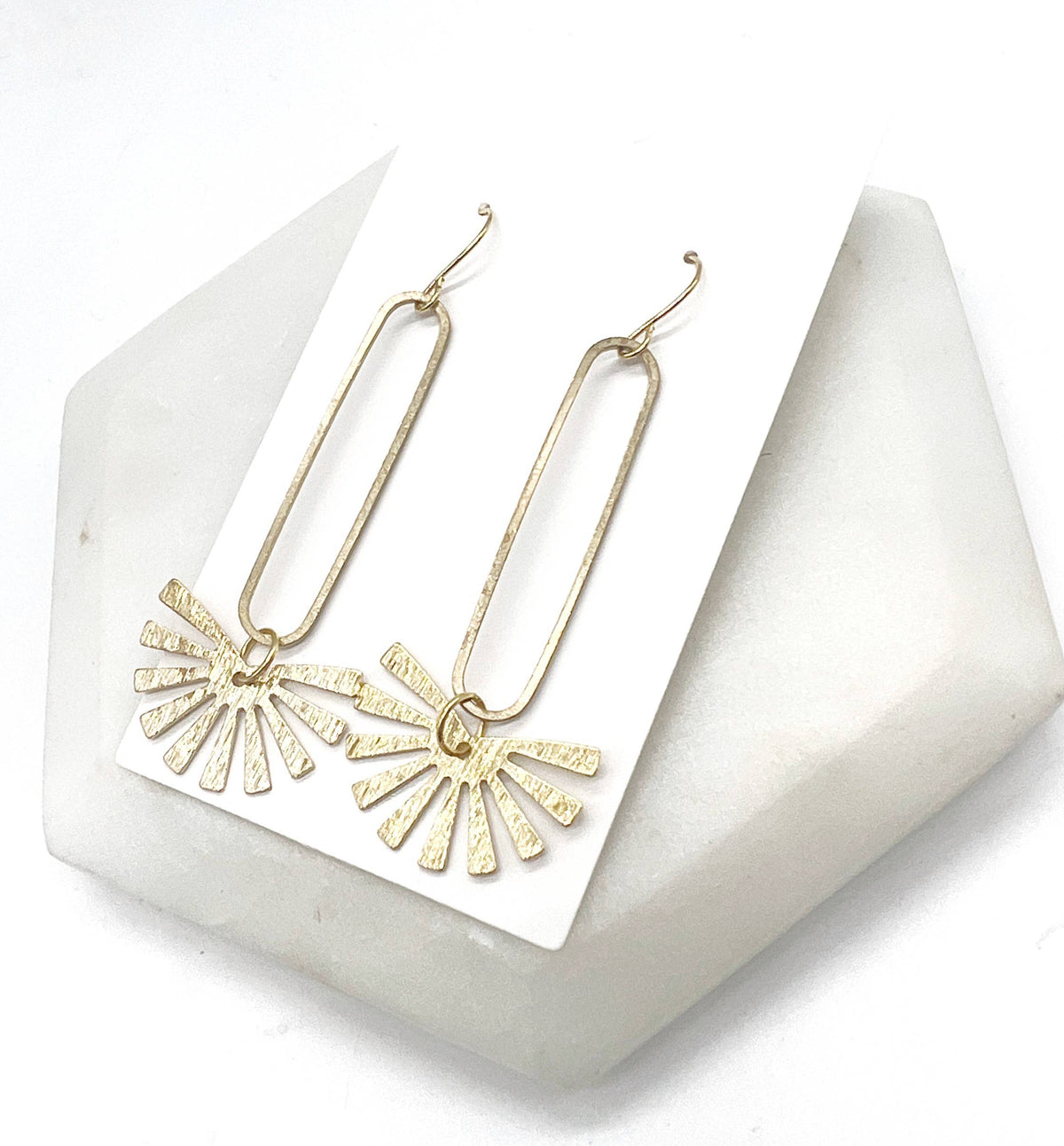 Gold Burst Long Drop Metal Statement Earrings