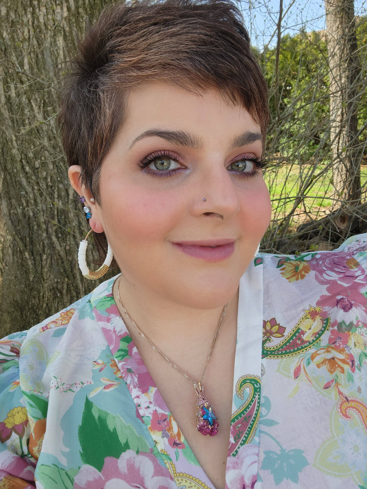 White Gold Heishi Hoop Earrings