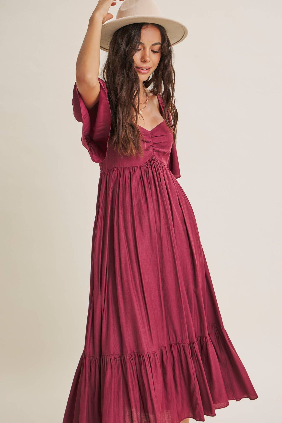 WHISPERING WILLOW FLATTERING SWEETHEART SMOCKED MIDI DRESS
