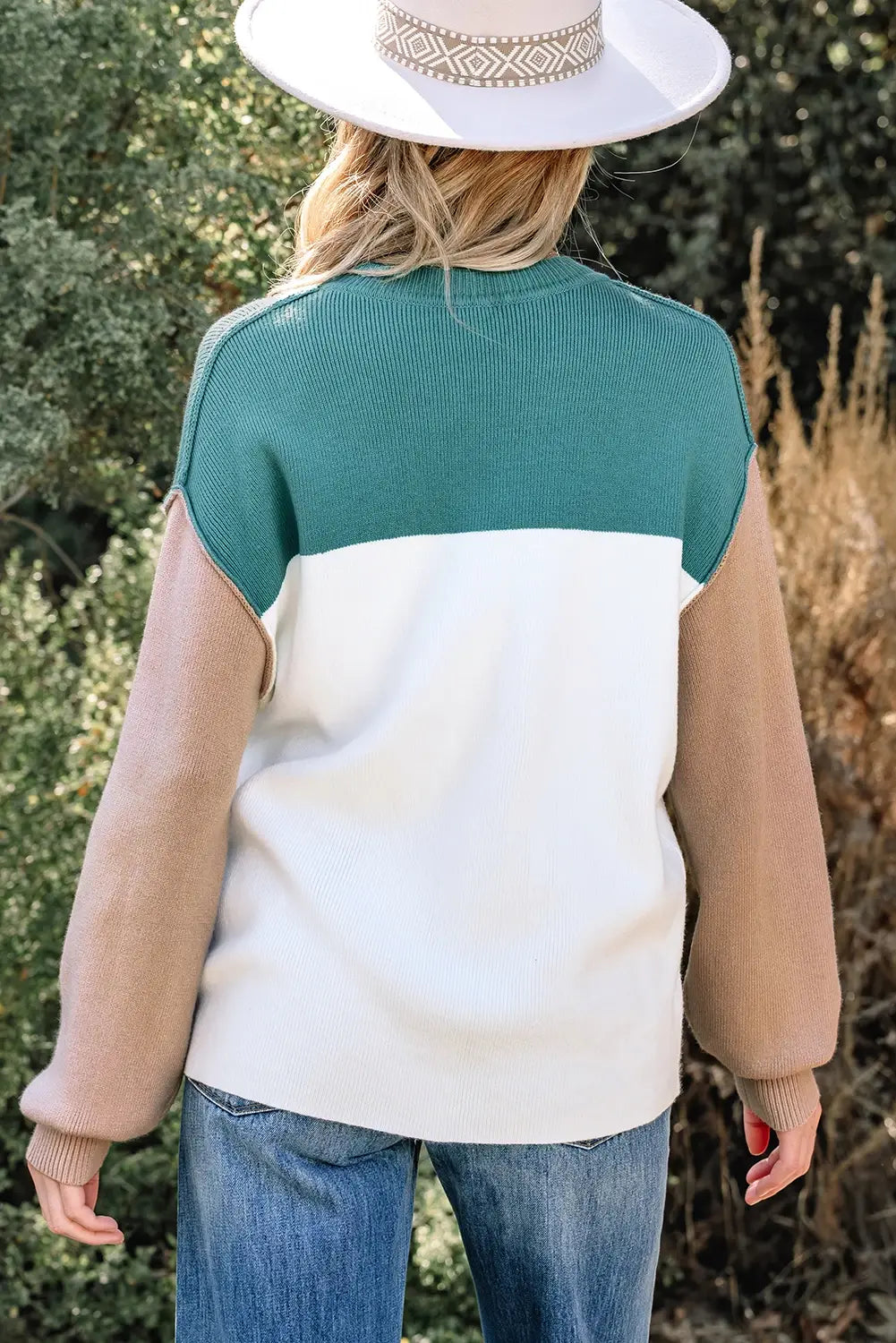 Triple Color Block Ribbed Sweater