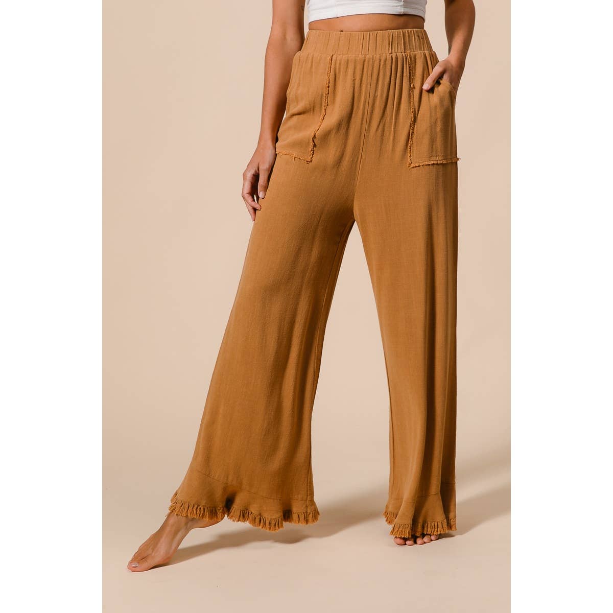 Washed Frayed Pants with Side Pocket