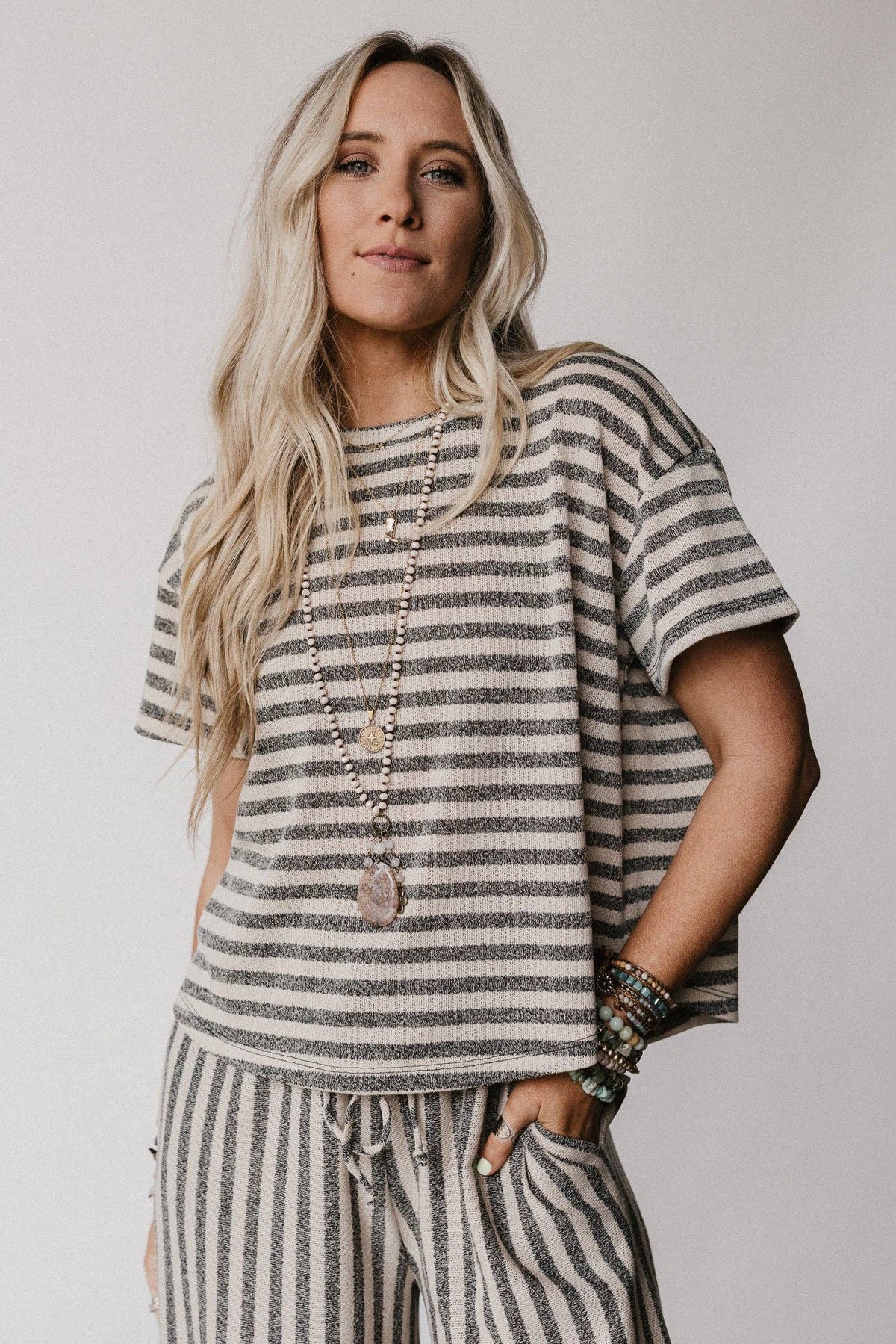 Ibiza Breeze Striped Top - Taupe Black