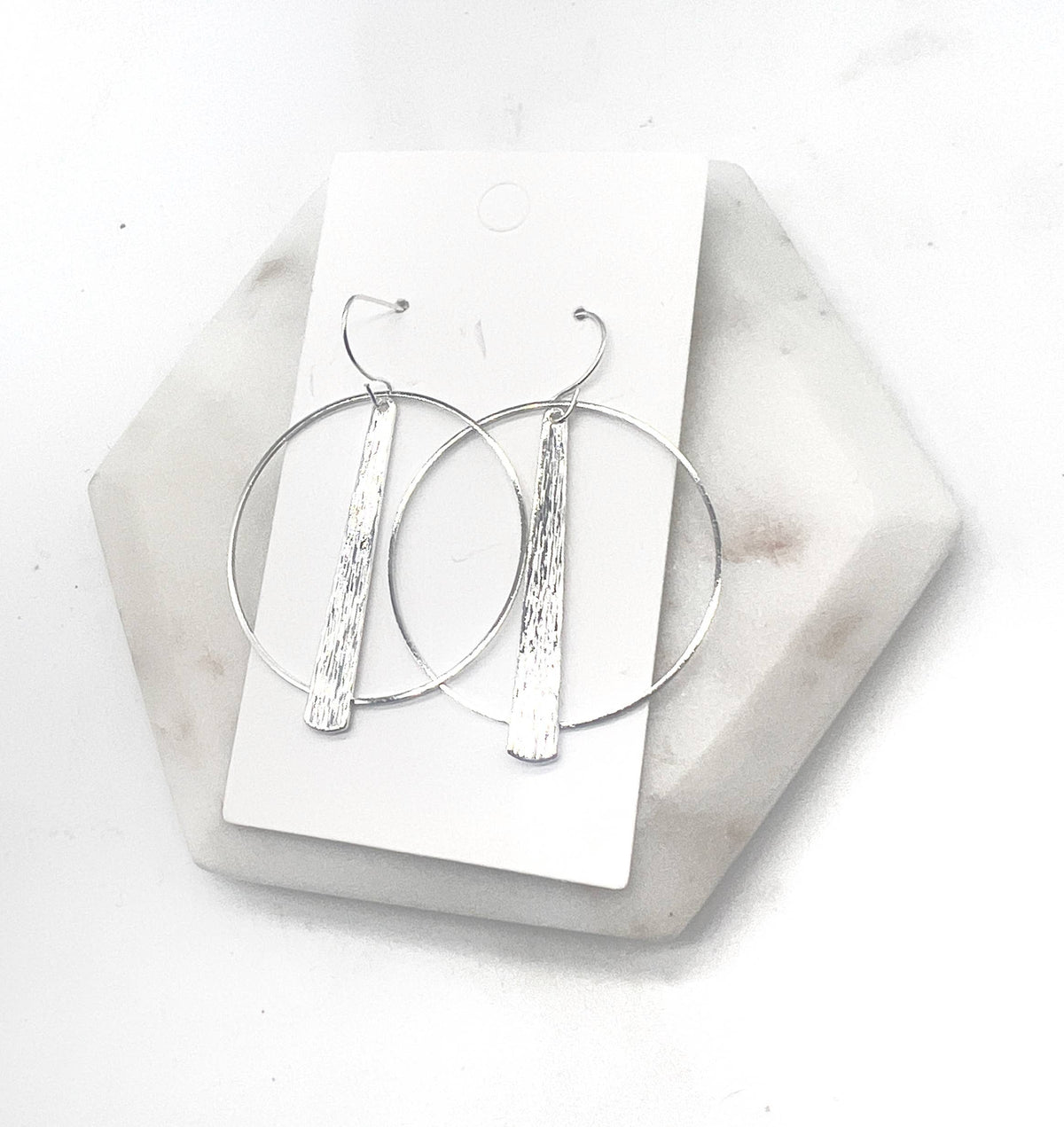 Silver Art Deco Hoop Metal Statement Earrings