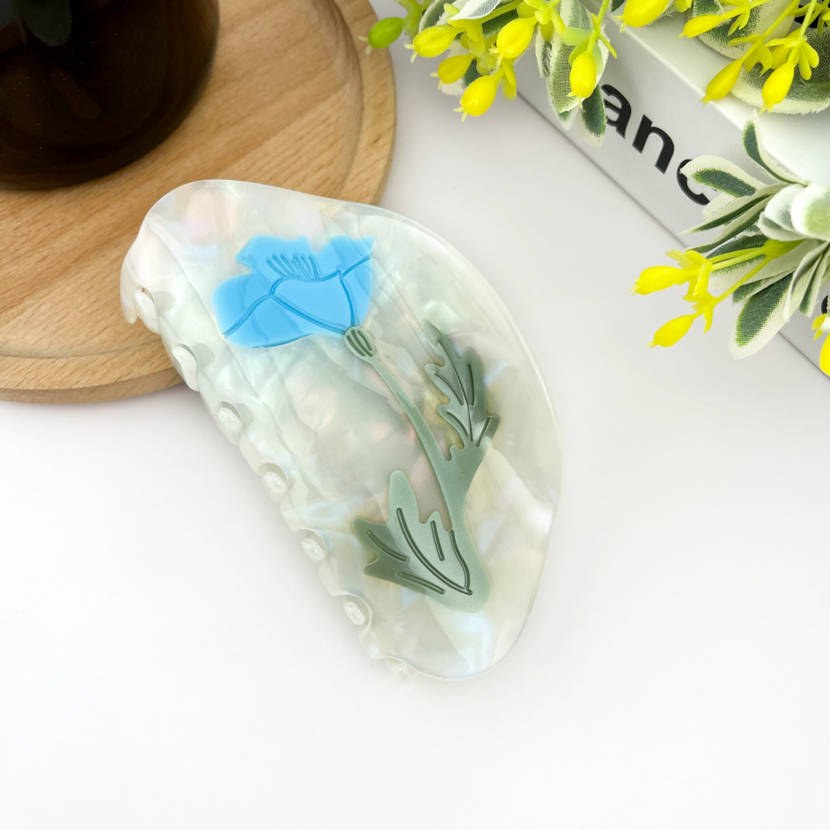 Blue Daffodil Hair Claw Clip, Spring Flower Hair Clip
