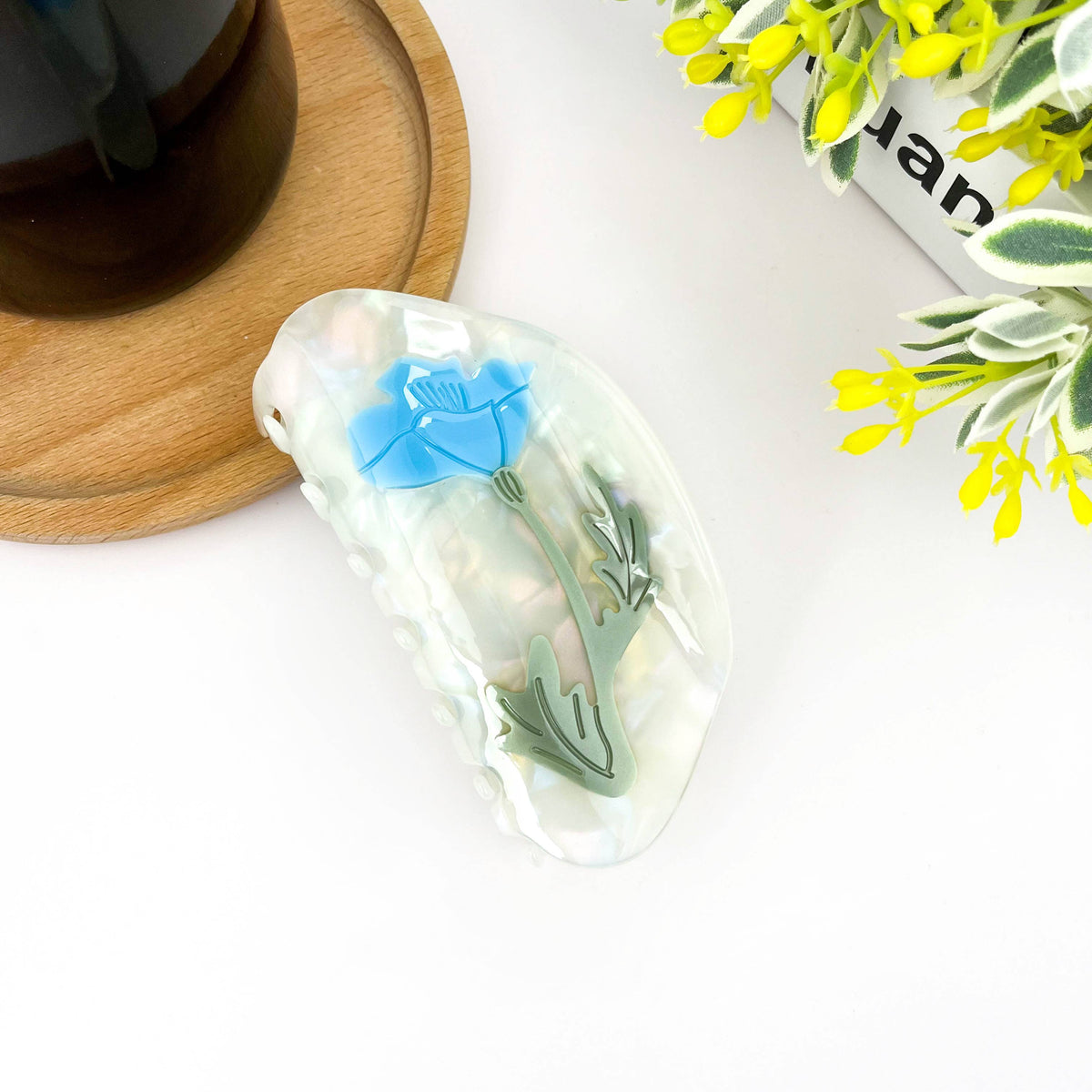 Blue Daffodil Hair Claw Clip, Spring Flower Hair Clip