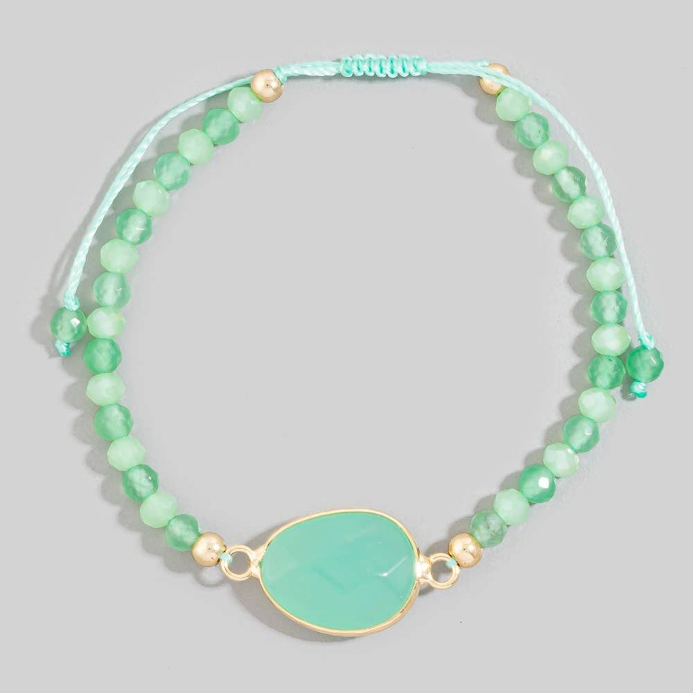 Faceted Semi Precious Oval Stone Charm Beaded Cord Bracelet