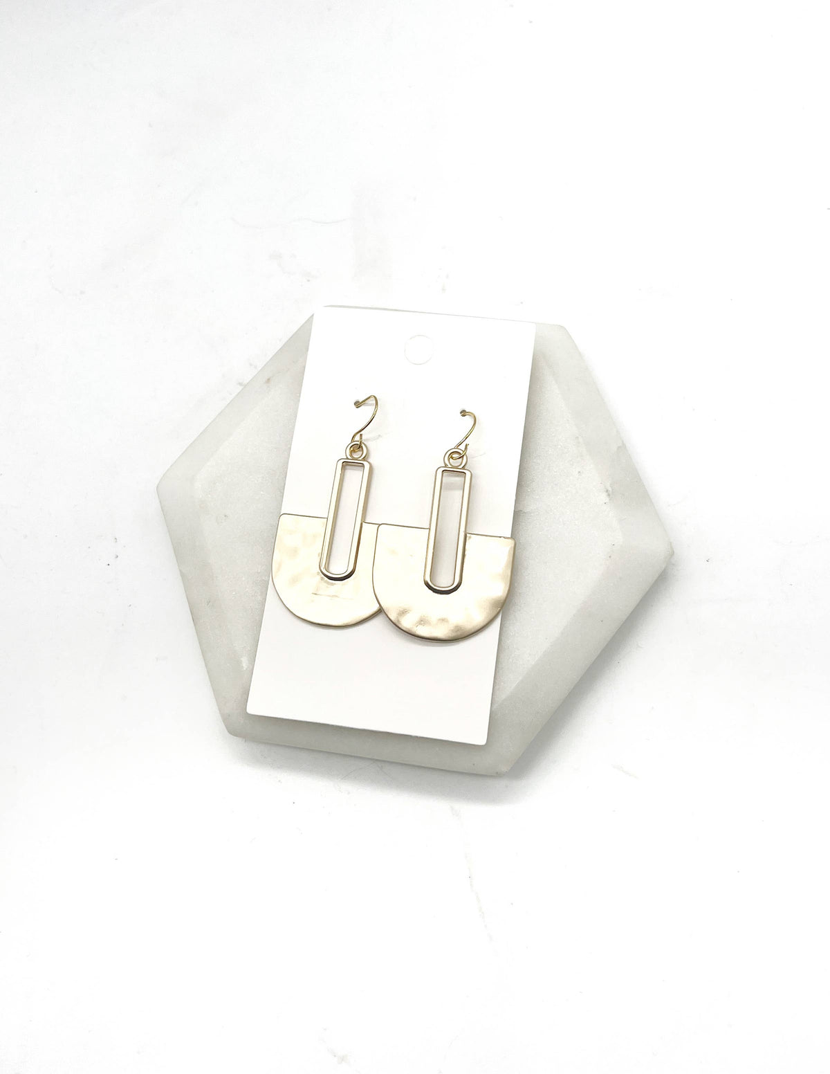 Gold Metal Fan Pendant Statement Earrings