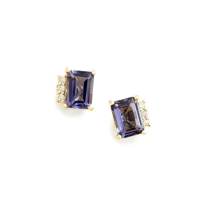 Aquamarine or Amethyst Square Post CZ Earring Stud Gem Gift