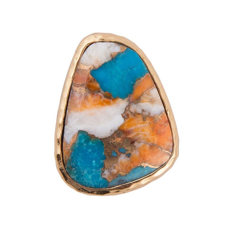 Orange Spiny Oyster and Turquoise Matrix Abstract Ring