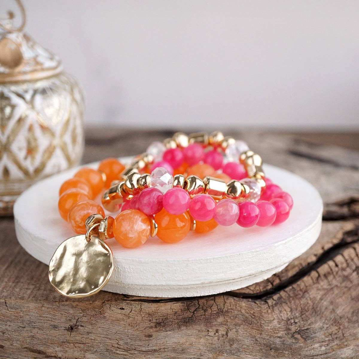 Stretchy Beaded Summer Bracelets - Gilded Sorbet Stack – Set of 3