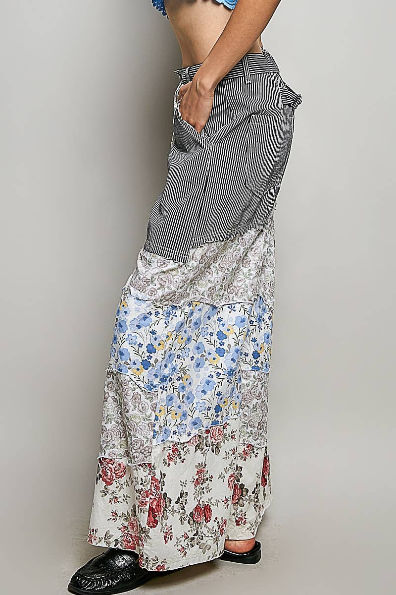 Asymmetrical Patchwork Twill Pants