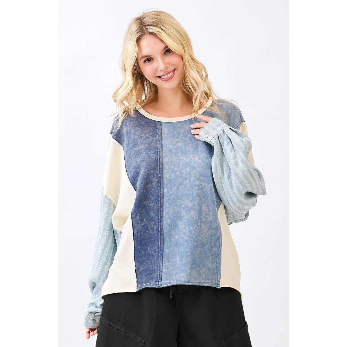 Patchwork Mixed Media Colorblock Top