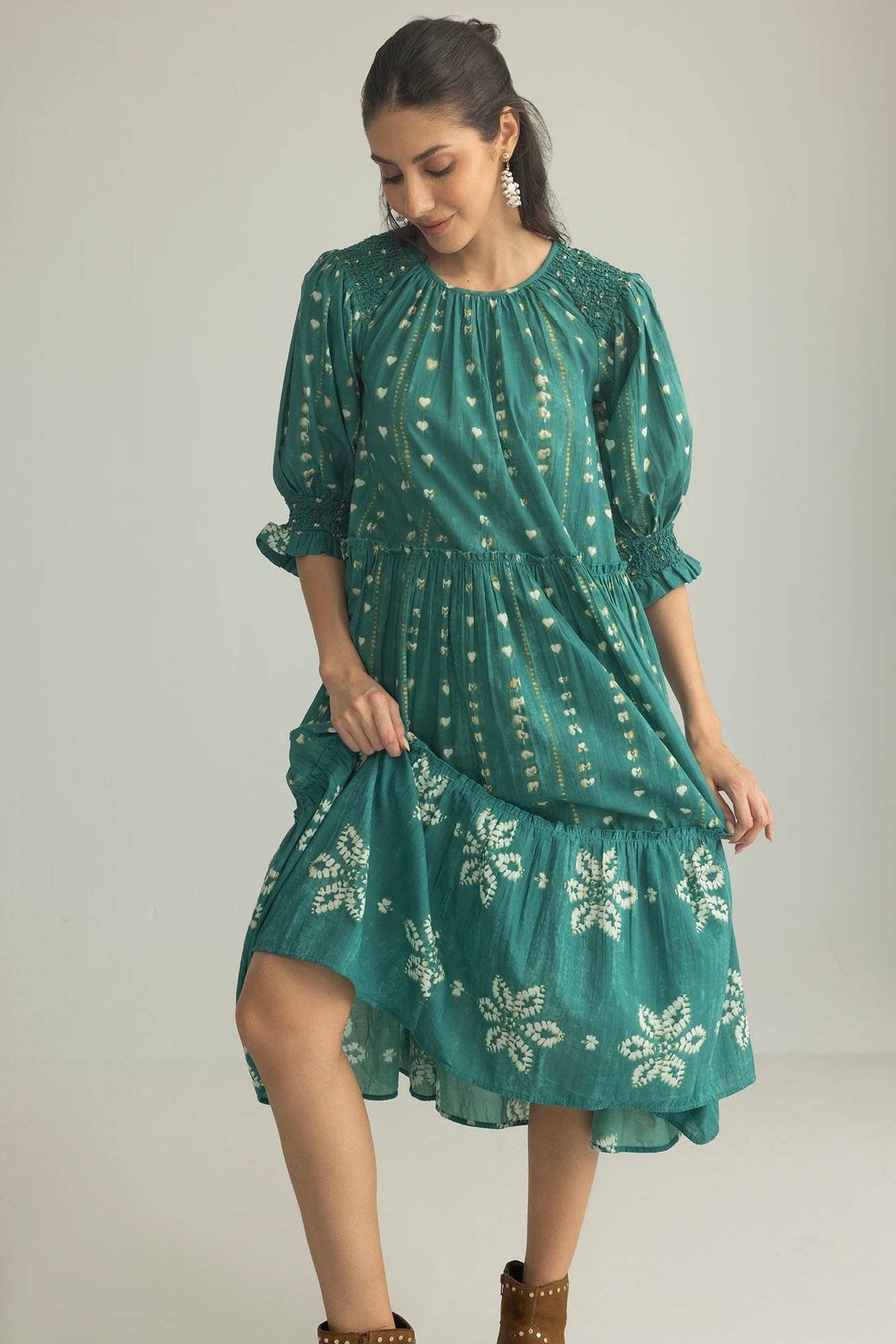 Canyon Teal Heart & Floral Maxi Dress