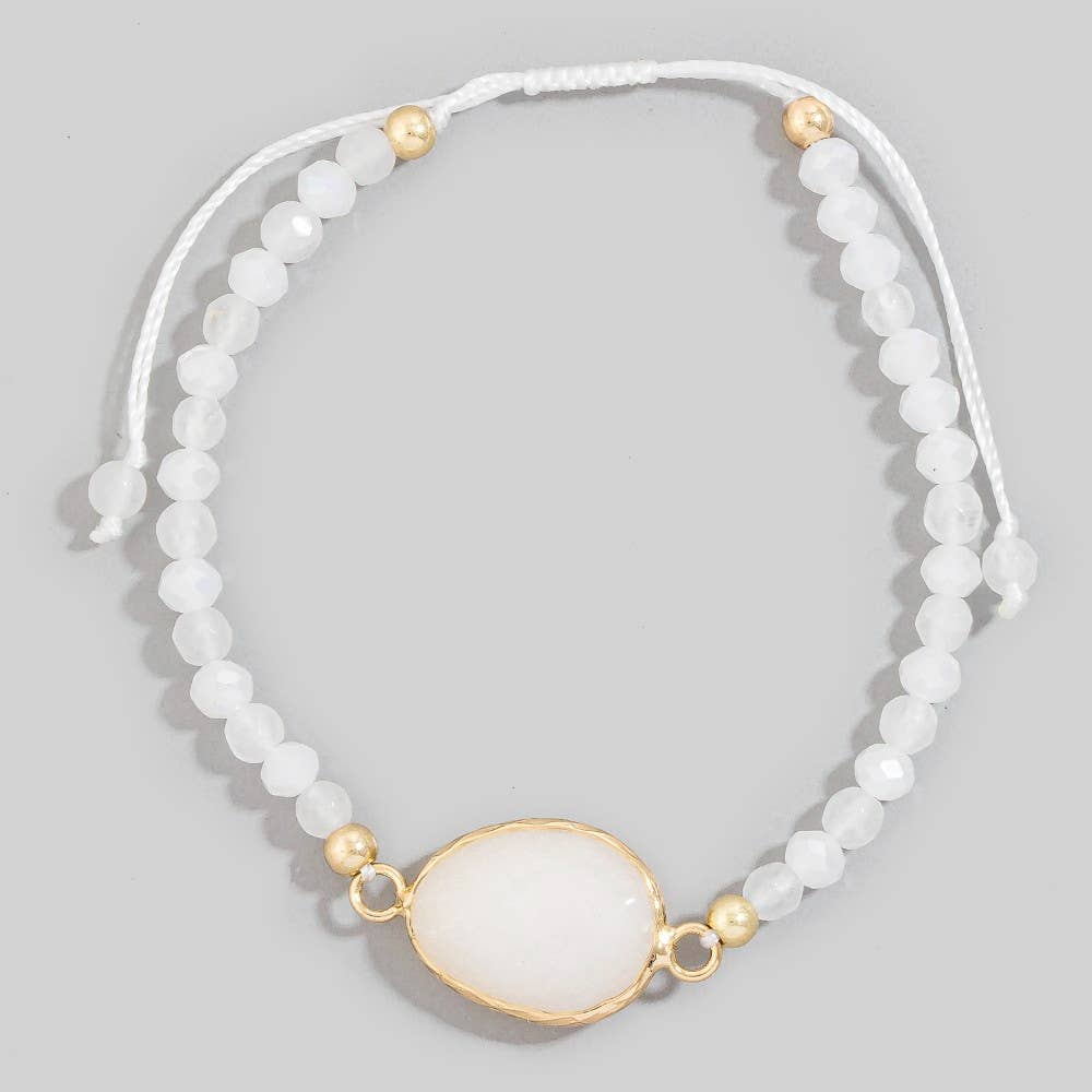 Faceted Semi Precious Oval Stone Charm Beaded Cord Bracelet