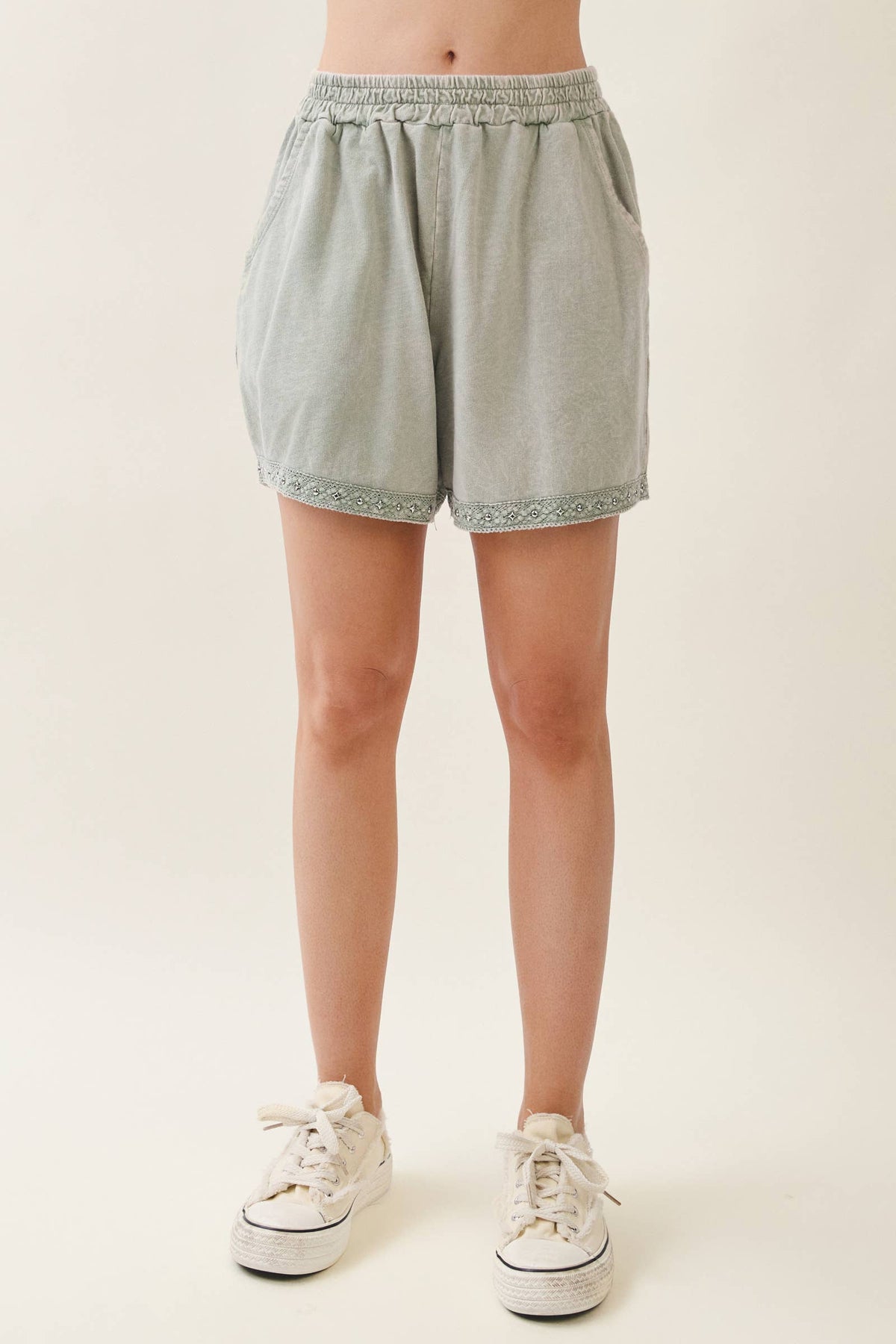 Mineral Washed Studded Eyelet Shorts  HP7304