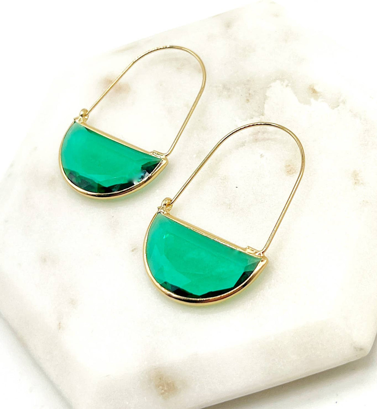 Emerald Green Gem Hoop Earrings