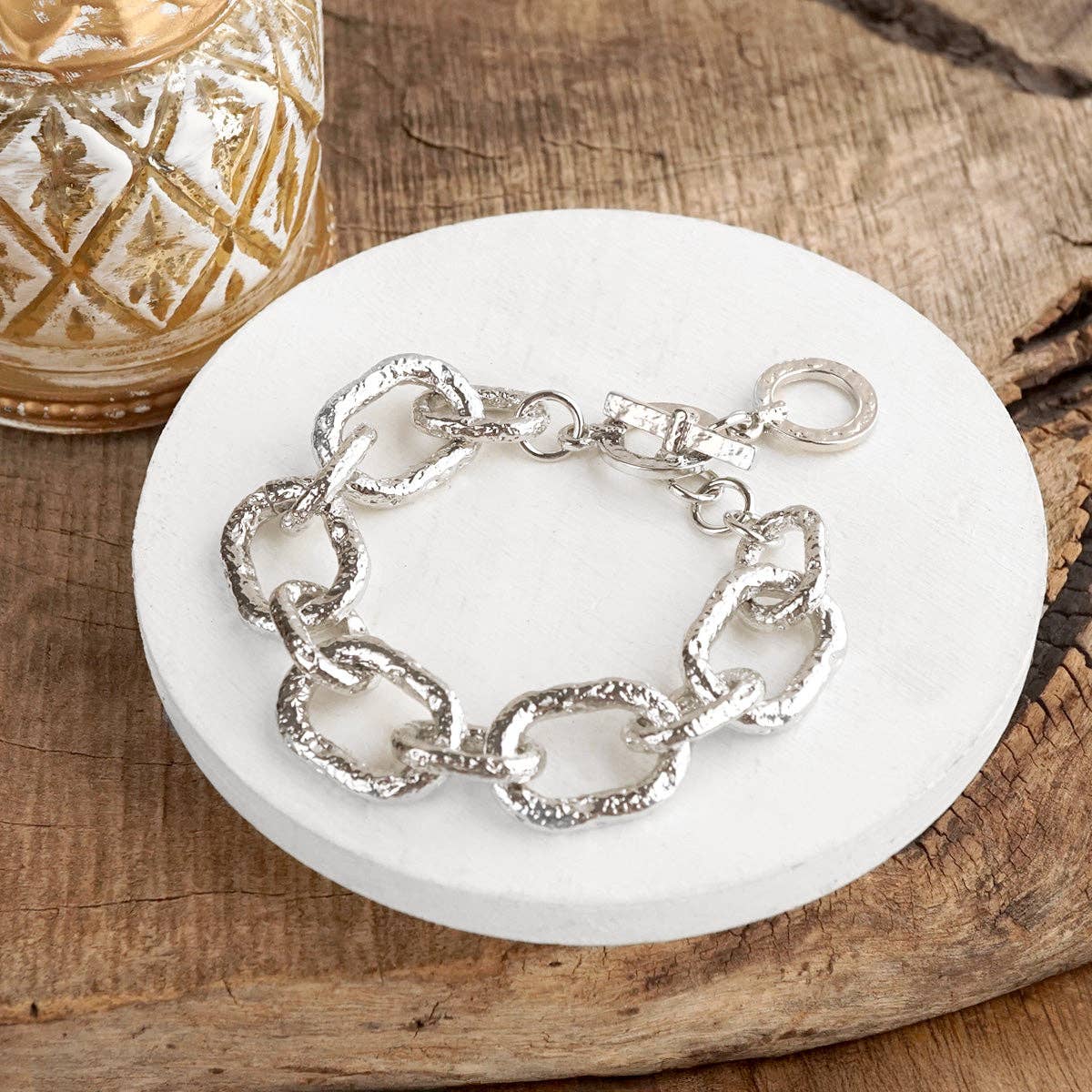 Chunky Chain Rectangle Link Bracelet Worn Gold Silver - Luxe Link