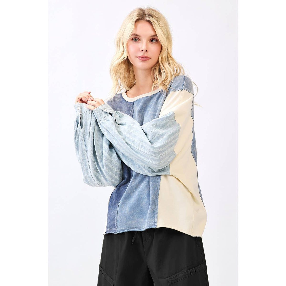 Patchwork Mixed Media Colorblock Top