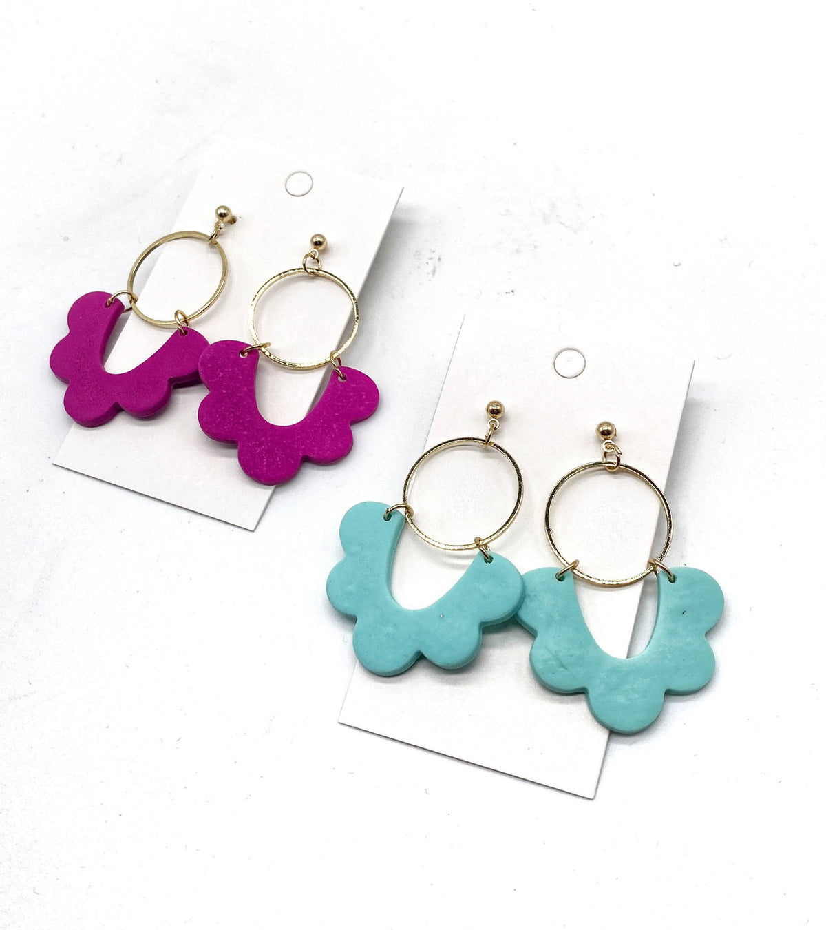 Aqua Clay Scalloped Statement Earrings