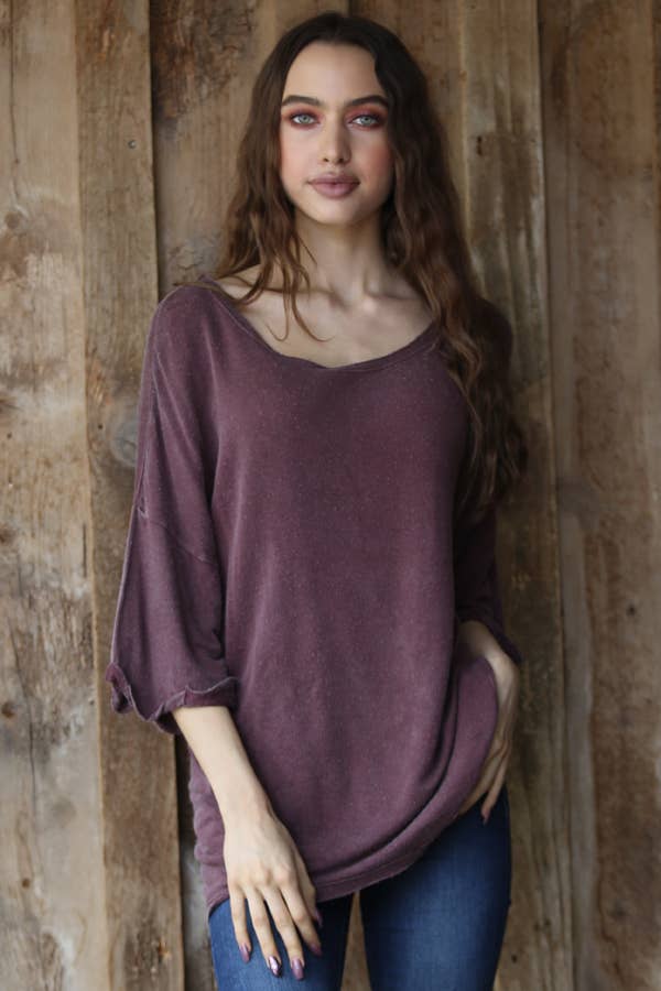 Brushed Rib Knit Soft Wash Drop Shoulder Tunic