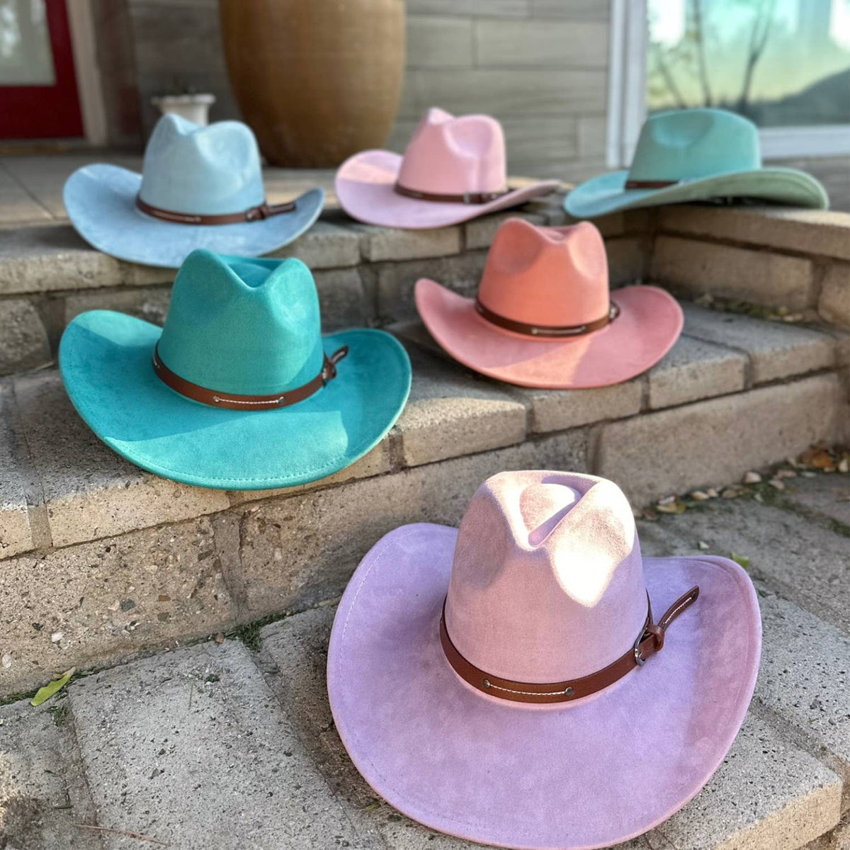 Vegan Suede Cowboy hat stiff Brim W/ Leather  Belt