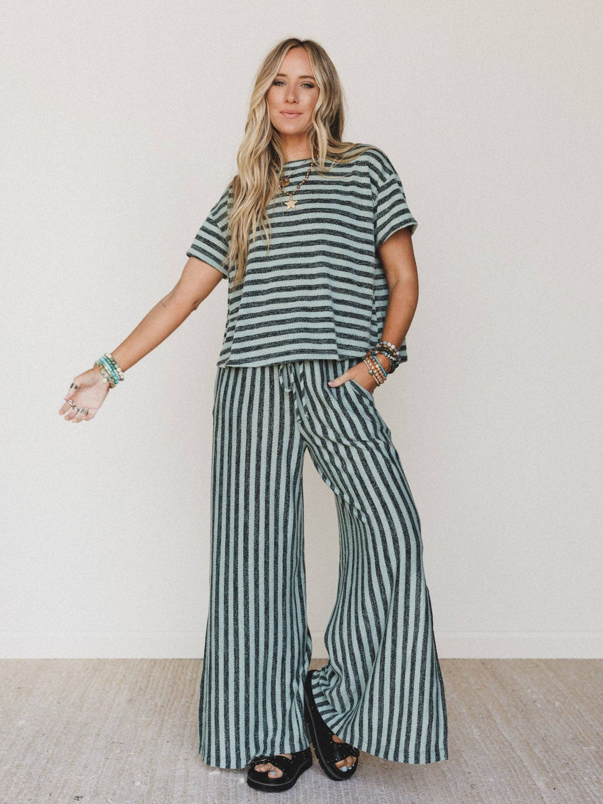 Ibiza Breeze Drawstring Pants - Sage Black