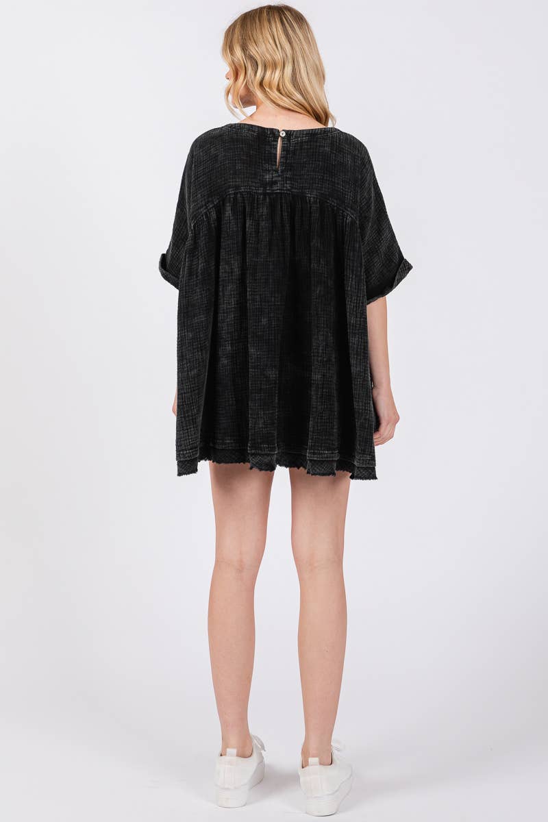 Mineral Washed Fringe Hem Oversizes Top