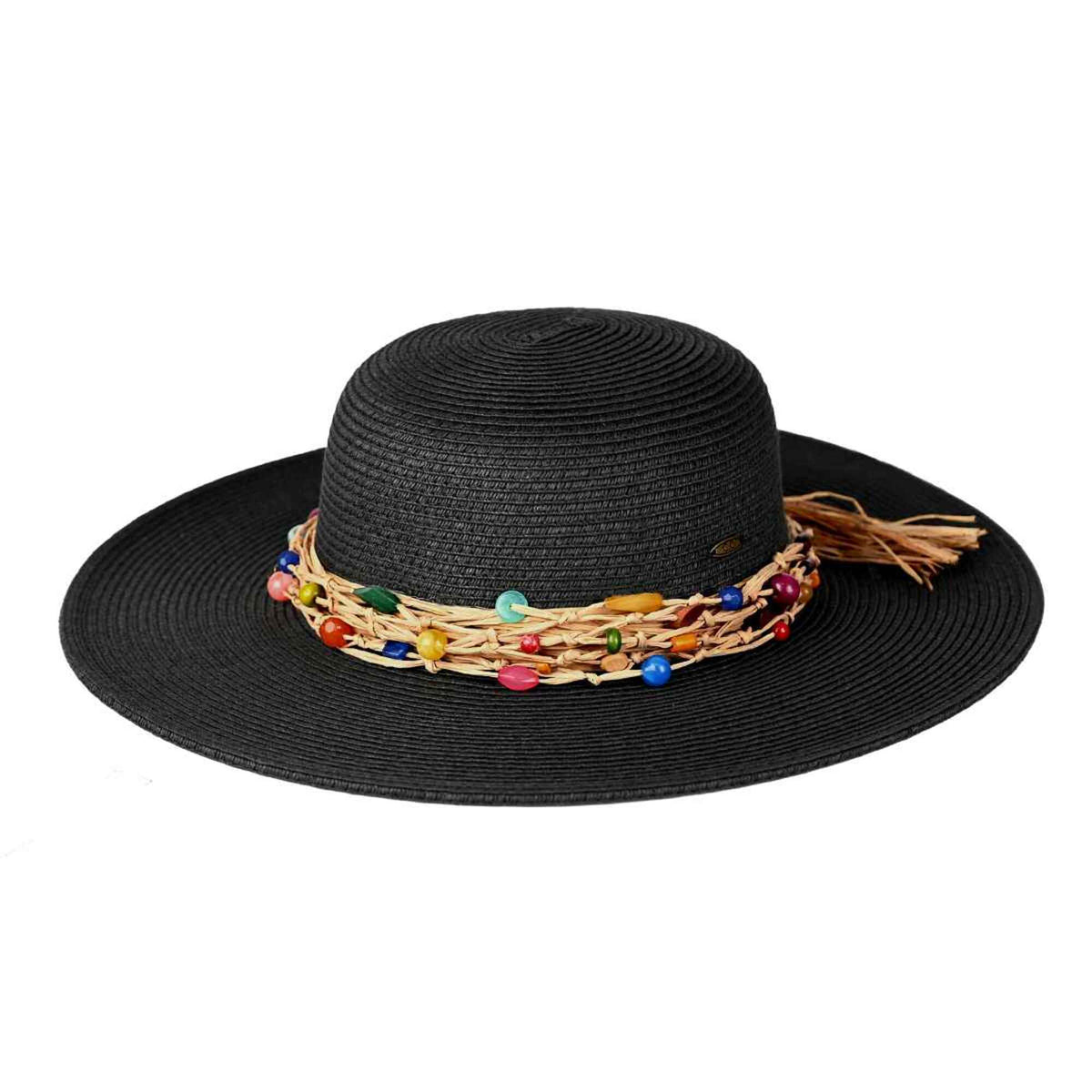Gloria Colorful Bead Trim Wide Brim Hat