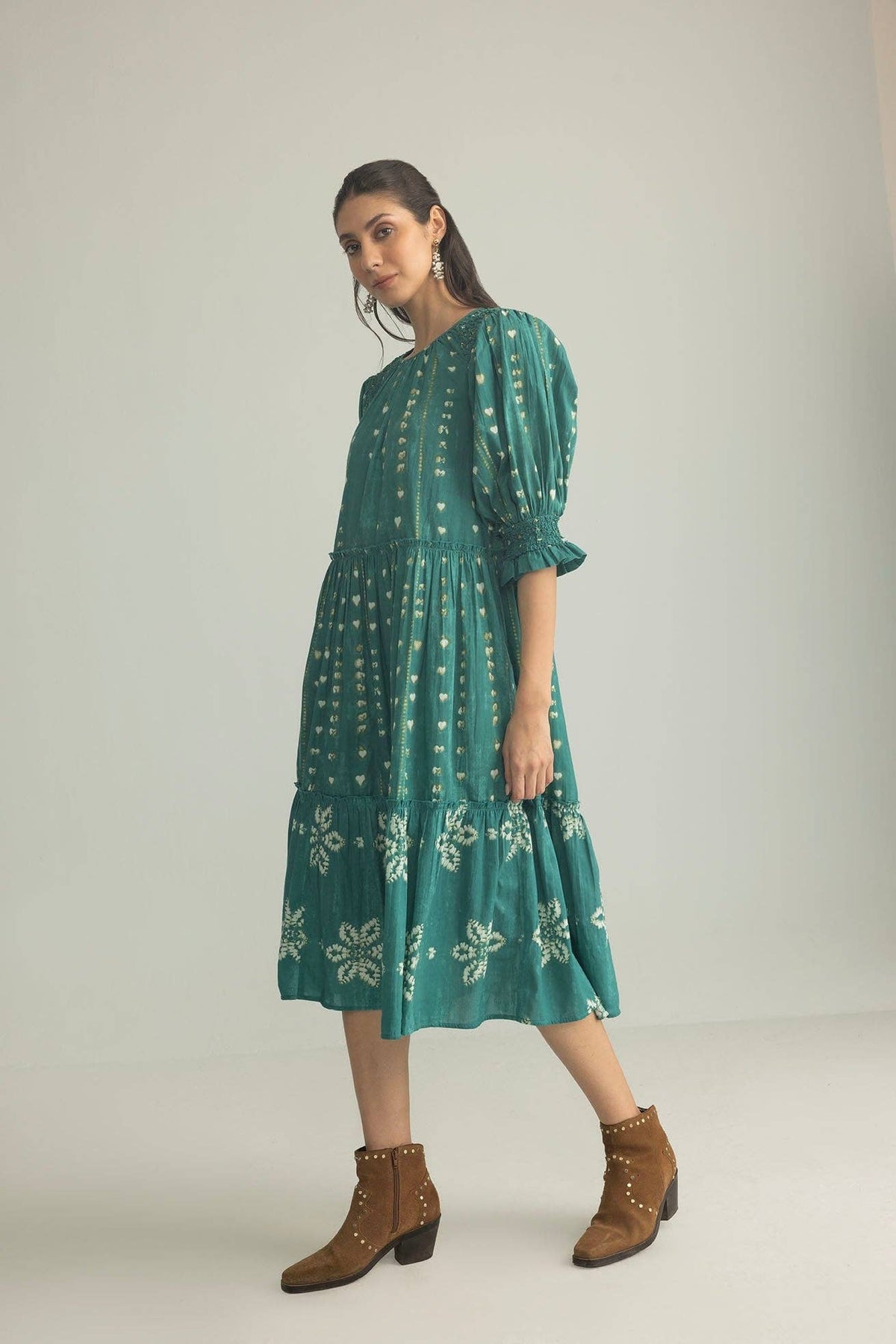 Canyon Teal Heart & Floral Maxi Dress