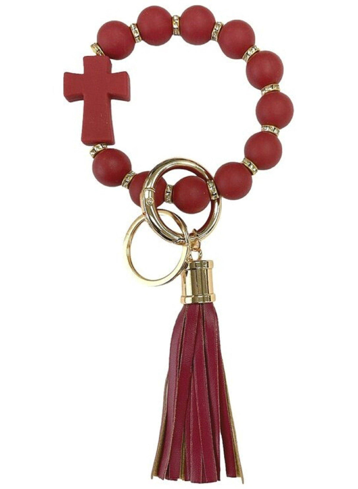 Silicone Beaded Cross Keychain Bracelet