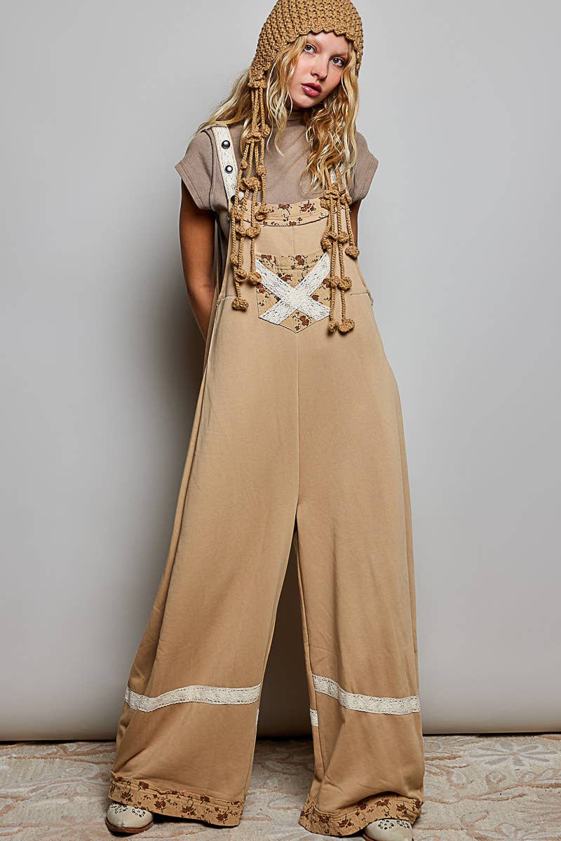 Vintage-Wash French Terry Patchwork Overalls