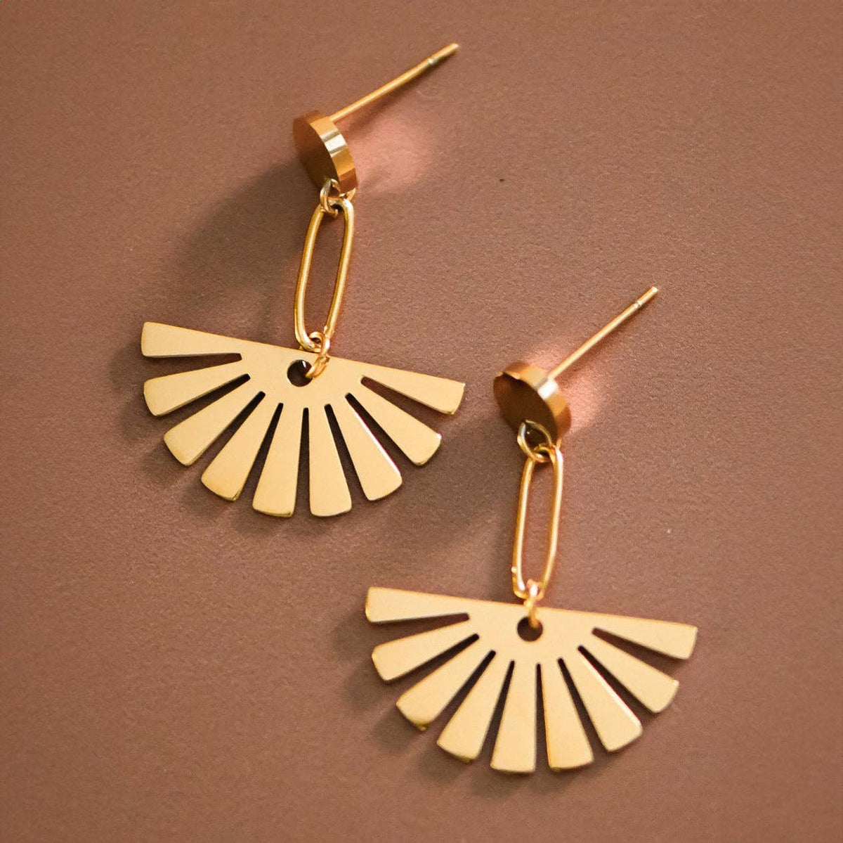 18K Gold PVD Plated Waterproof Stainless Steel Drop Earrings - 7527