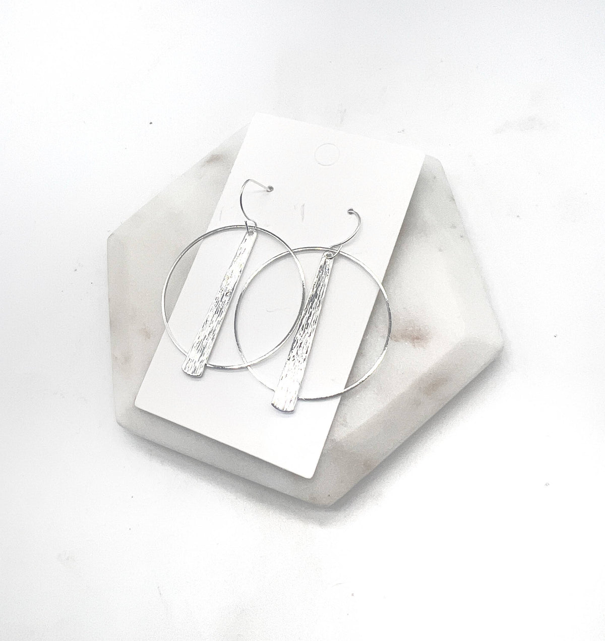 Silver Art Deco Hoop Metal Statement Earrings