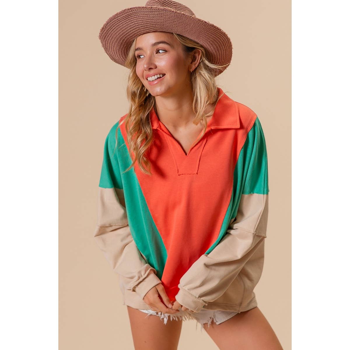 Colorblock French Terry Knit Top