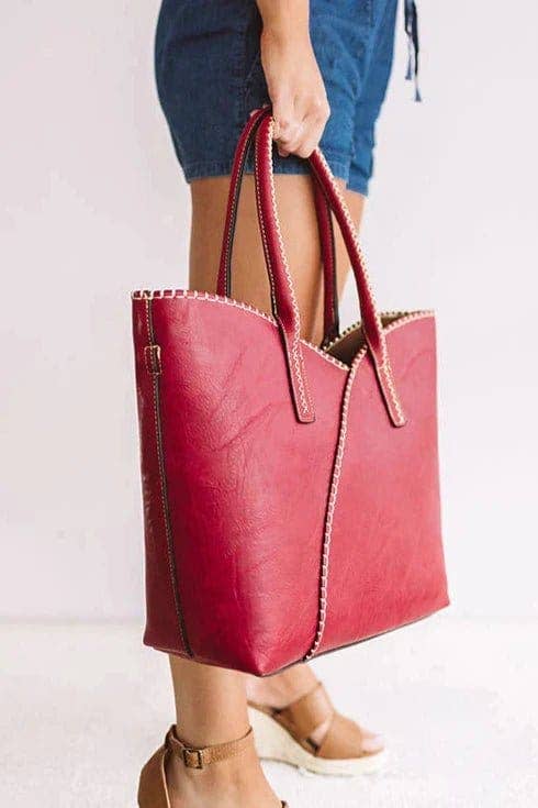 Stitch Trim Detail Shoulder/Tote Set Bag